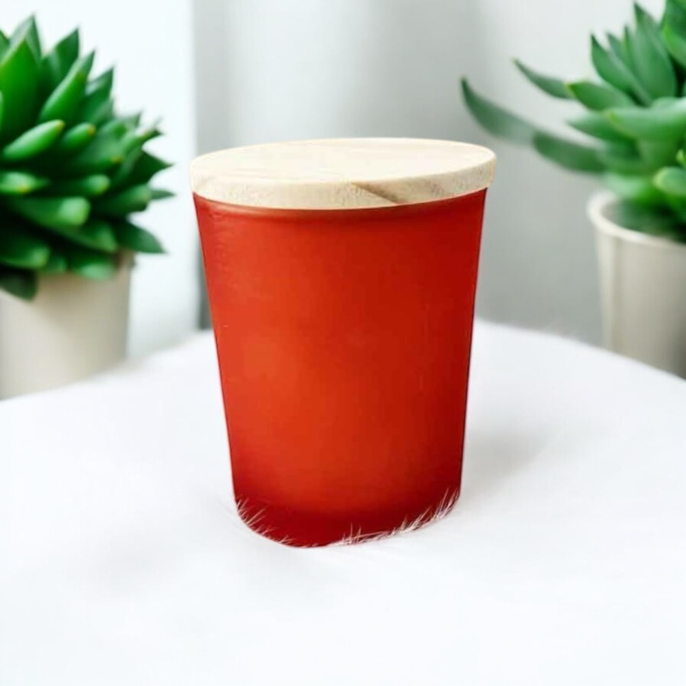 Geurkaars met houten deksel - Frosted terracotta – €3,15/st – set van 12