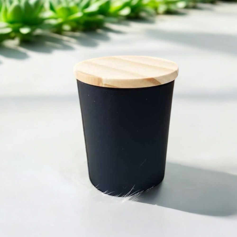 Geurkaars met houten deksel - Frosted zwart – €3,15/st – set van 12
