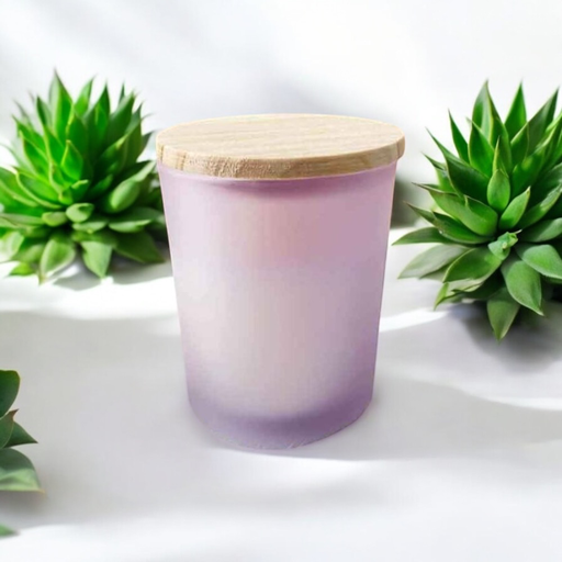 Geurkaars met houten deksel - Frosted lila – €3,15/st – set van 12